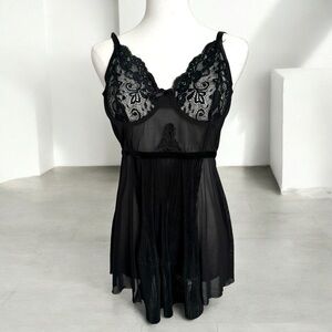 Coquette babydoll slip dress mini black lace goth punk M